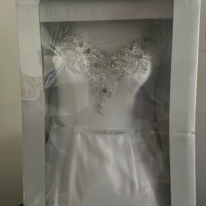 David's Bridal White Wedding Dress with Silver Embellishments